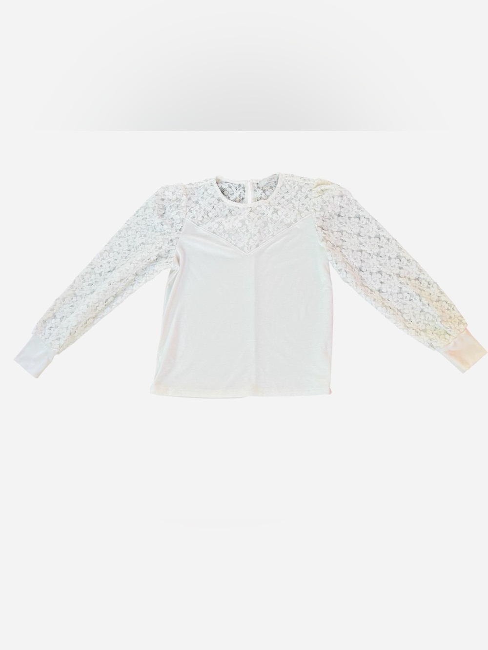 LOFT White Lace-Yoke Long Sleeve Top